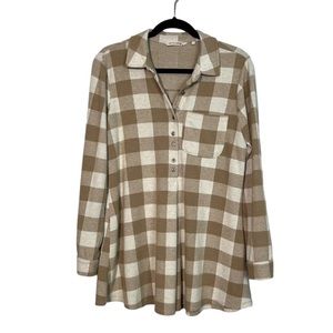 Soft Surroundings Cabincore Plaid Cozy Tunic in light Neutral Plaid size Small